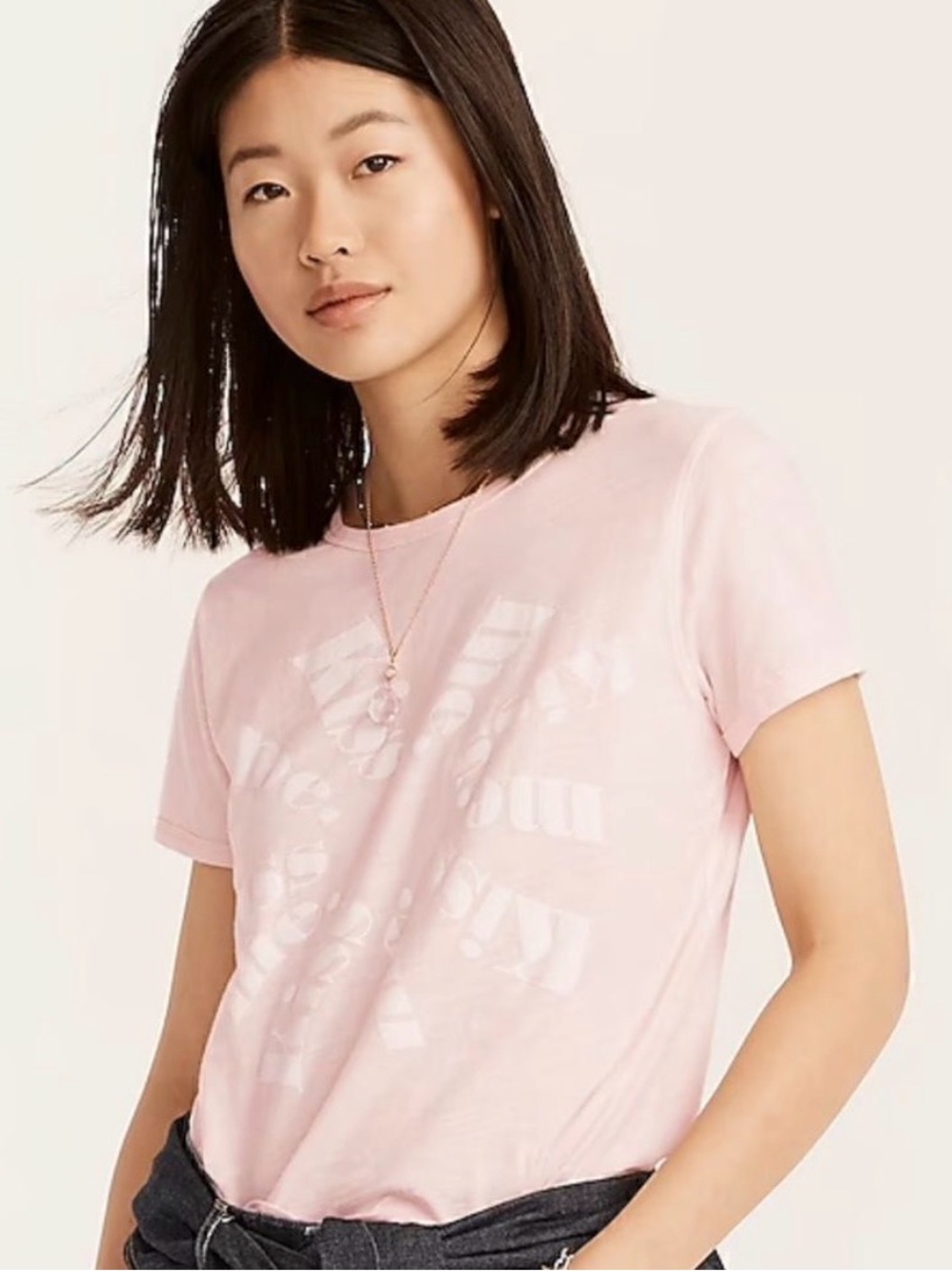J Crew Fitted "Kiss Me" Crewneck T-Shirt Whisper Peach Size Medium